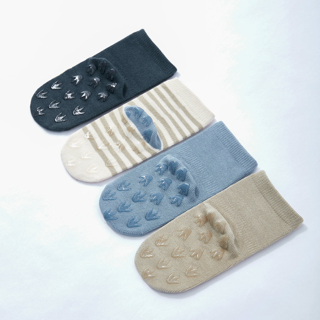 Dinosaur- Organic- 4 Pairs of Stay-On Baby & Toddler Non-Slip Socks