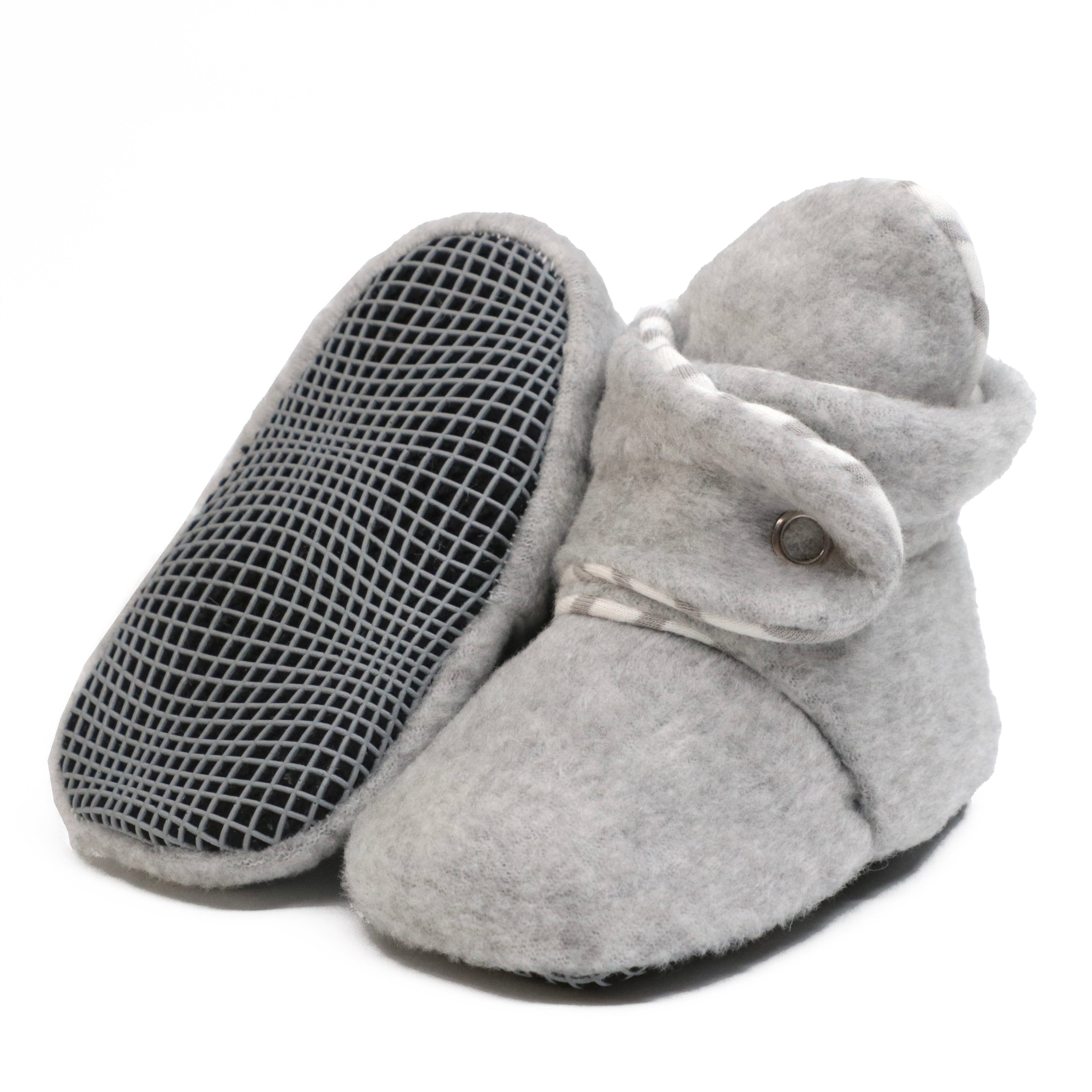 Anti-Slip Sole, Fleece Baby Booties, Newborn Home Booties, Sweat Proof Organic Cotton Lining, Gray
