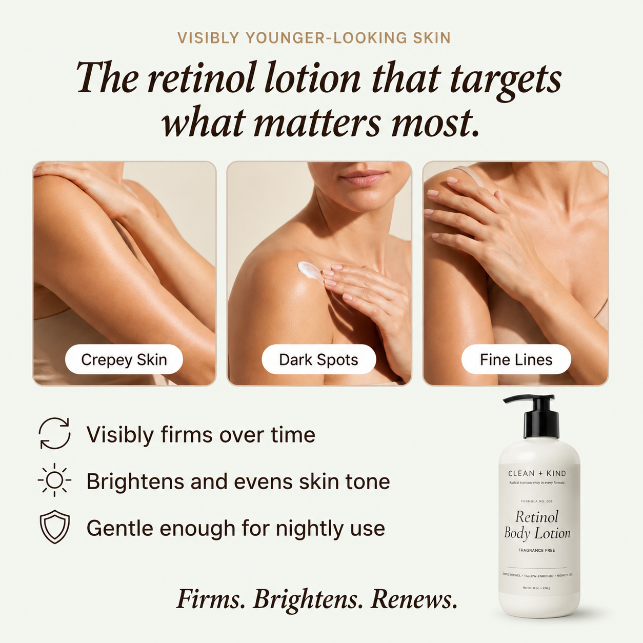 Retinol Body Lotion, 8 oz — Grass-Fed Tallow, Niacinamide, Shea, Jojoba, & Hyaluronic Acid