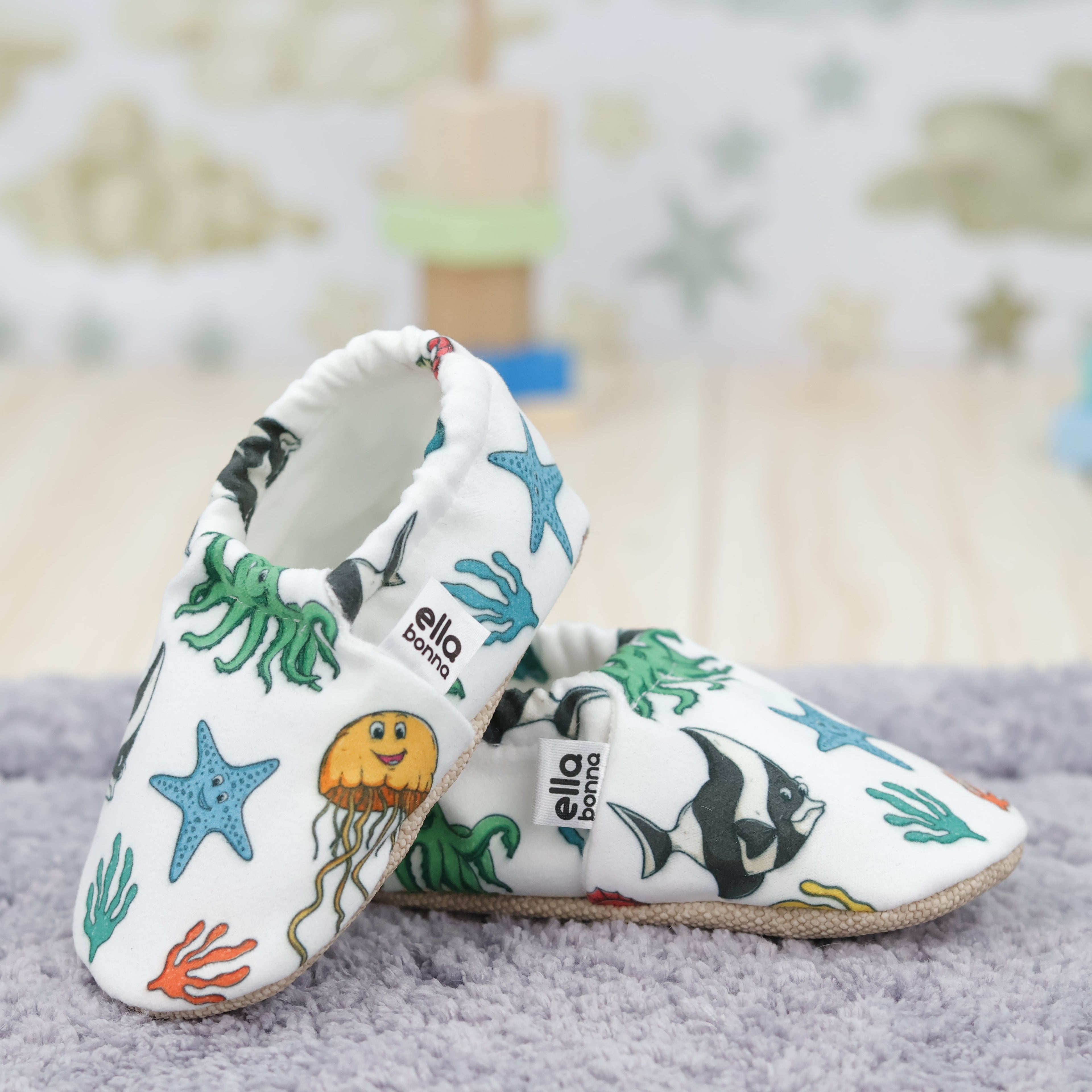 Ella Bonna Non-Slip Sole Sea Animals Patterned Baby Booties, Home Boot Slippers Nursery Shoes