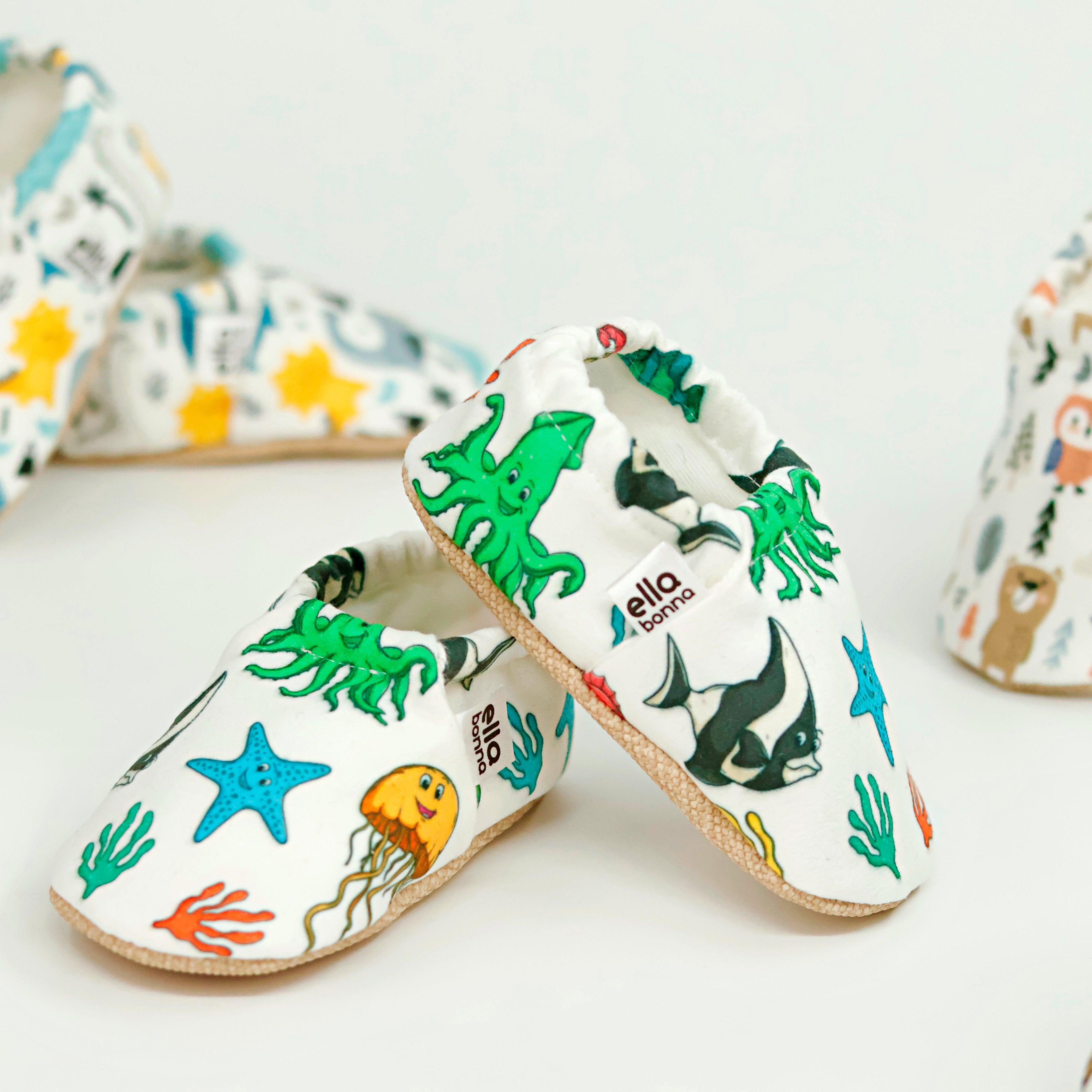 Ella Bonna Non-Slip Sole Sea Animals Patterned Baby Booties, Home Boot Slippers Nursery Shoes