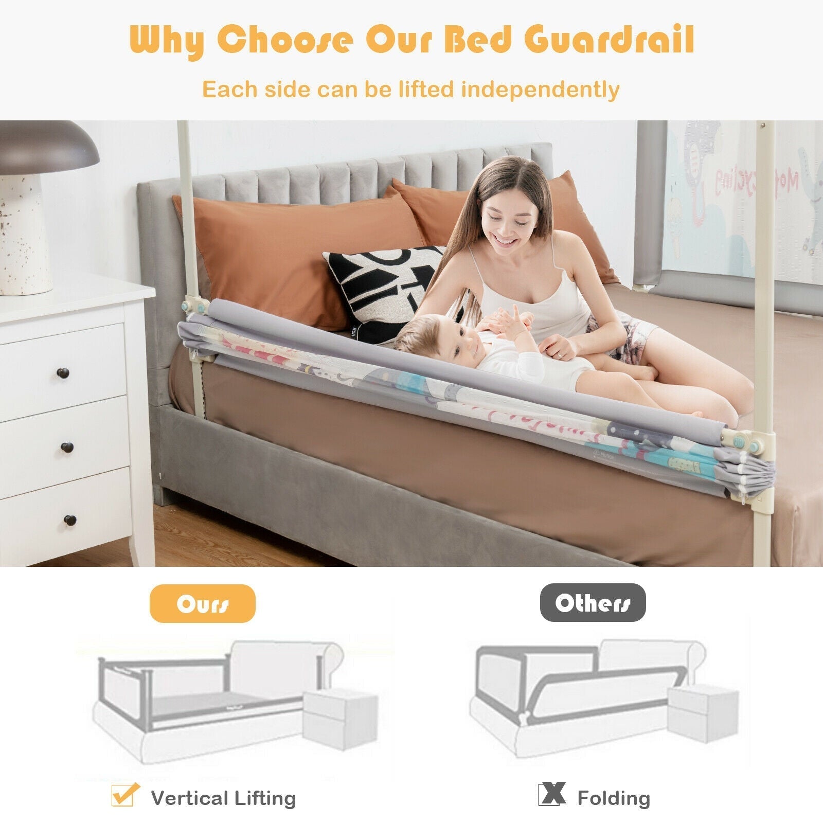 69 Inch Toddlers Vertical Lifting Baby Bedrail Guard with Lock
