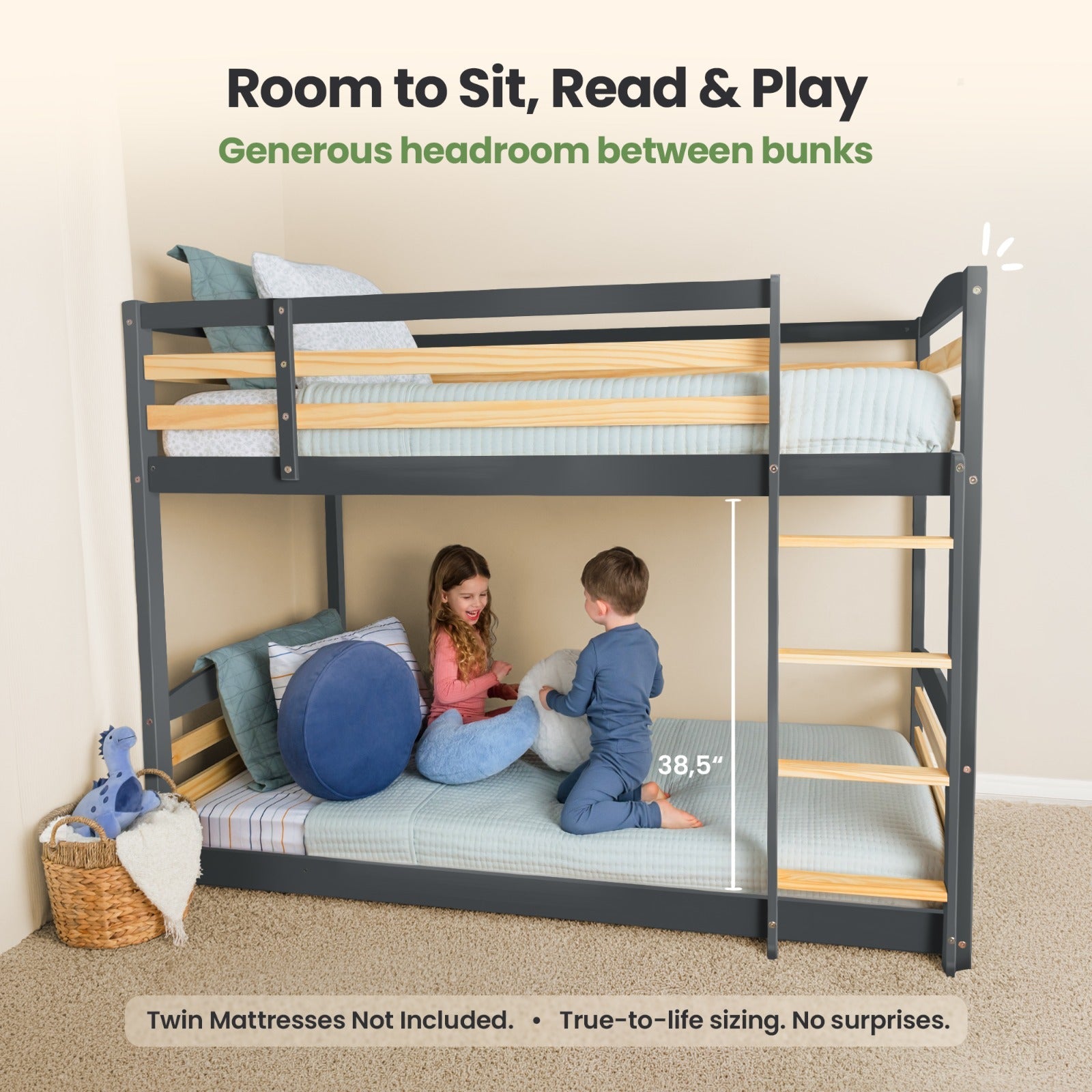 Solid Wood Twin Over Twin Bunk Bed For Kids