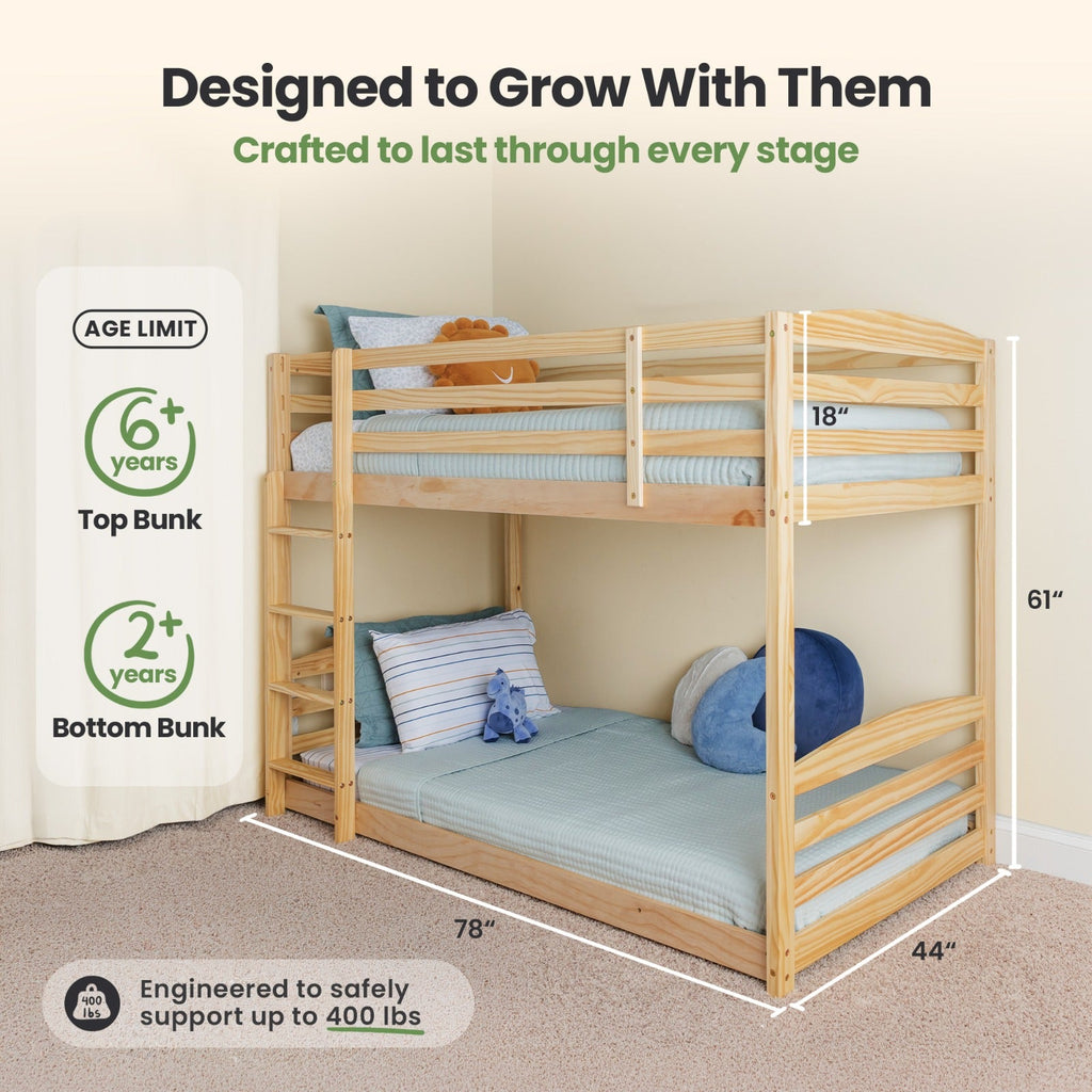 Solid Wood Twin Over Twin Bunk Bed For Kids
