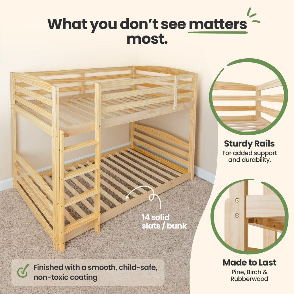 Solid Wood Twin Over Twin Bunk Bed For Kids