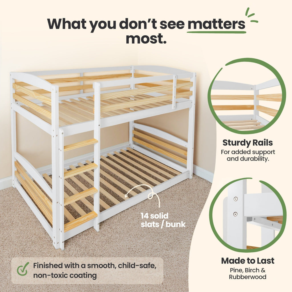 Solid Wood Twin Over Twin Bunk Bed For Kids