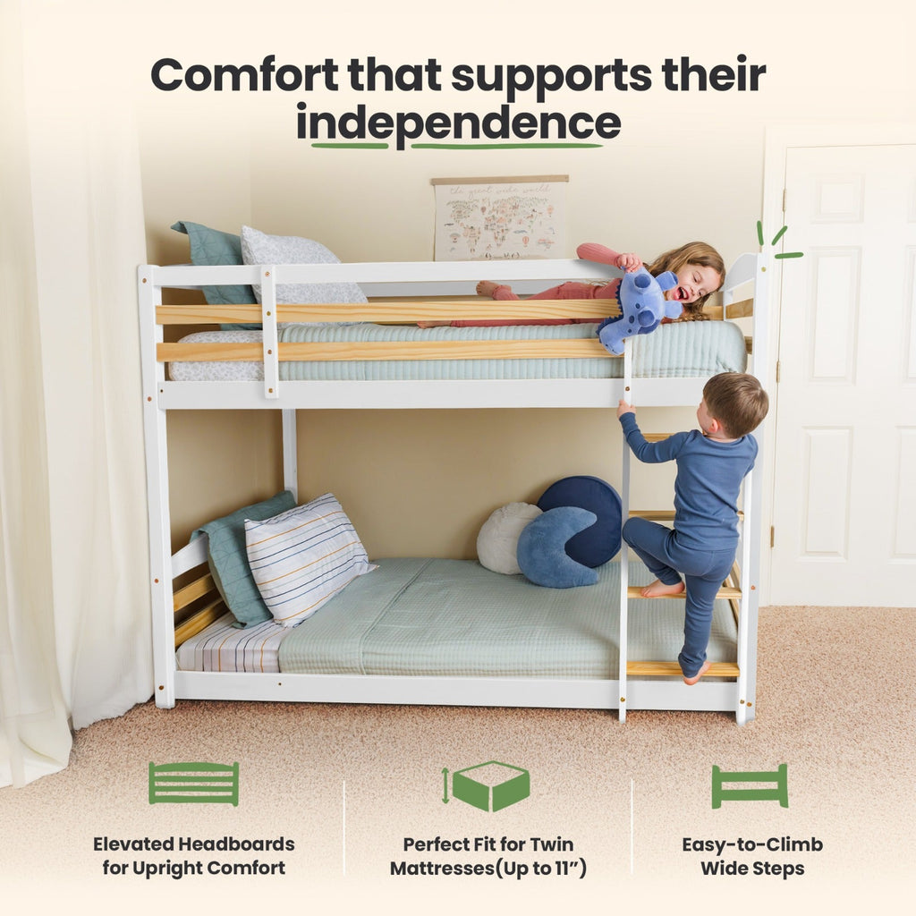 Solid Wood Twin Over Twin Bunk Bed For Kids