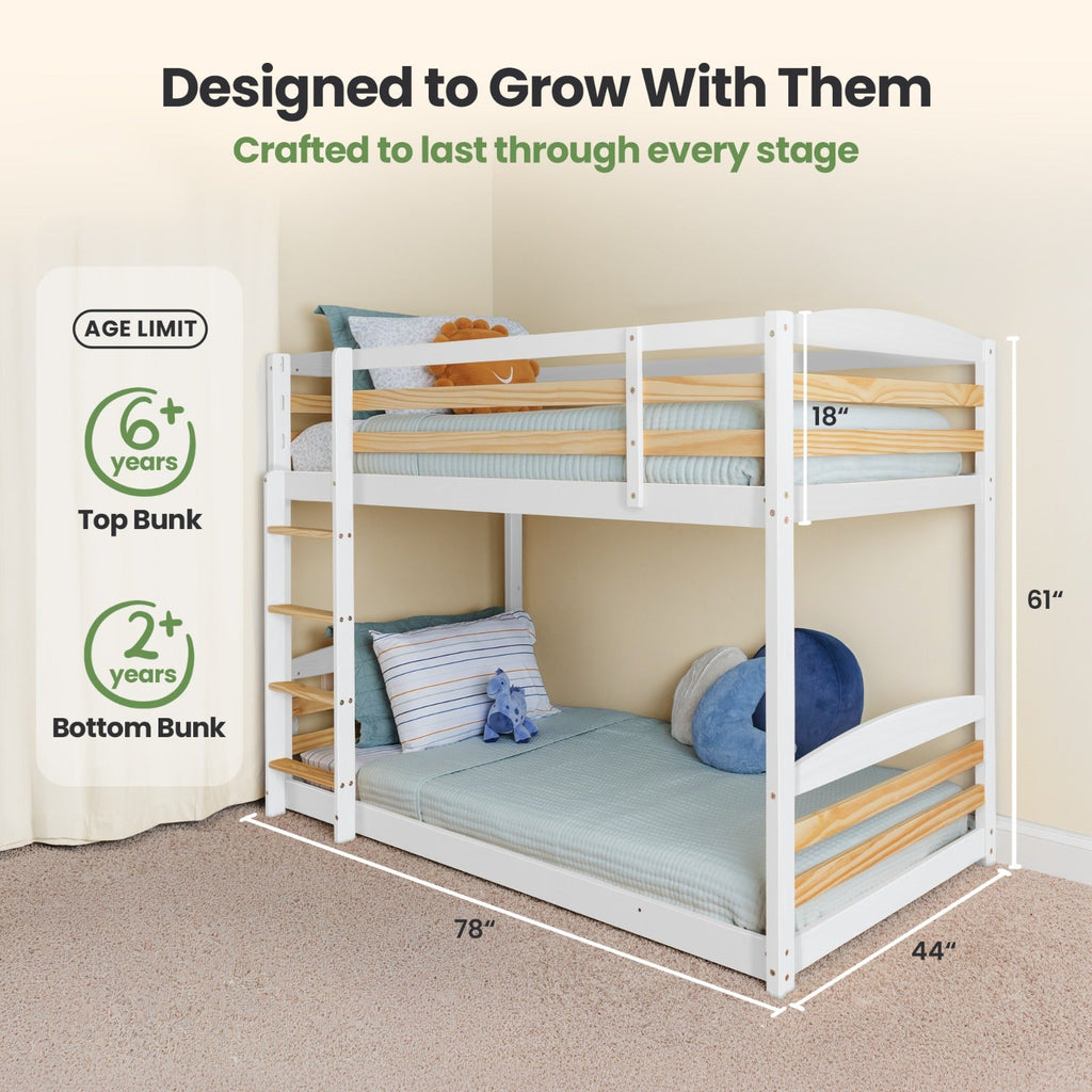 Solid Wood Twin Over Twin Bunk Bed For Kids