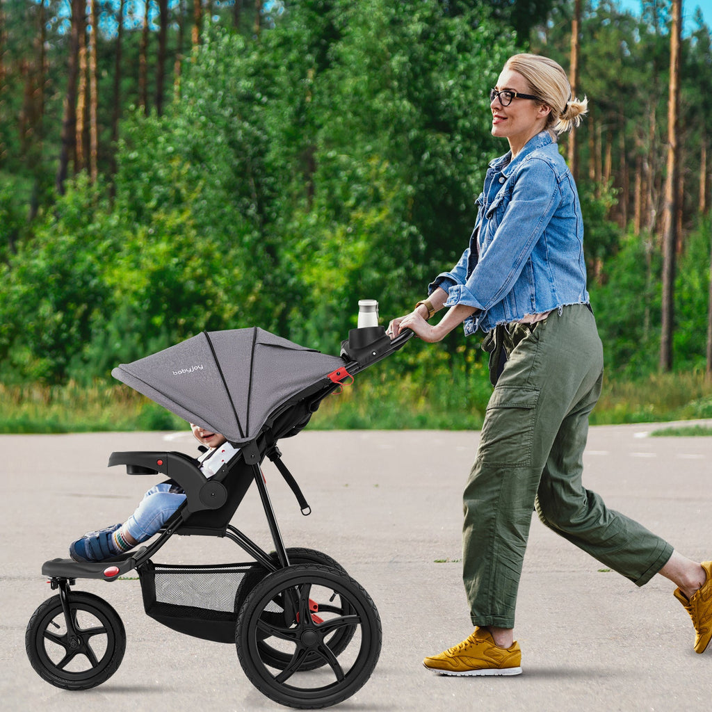 Foldable Jogging Stroller with Detachable Tray and Air-Filled Rubber Tires
