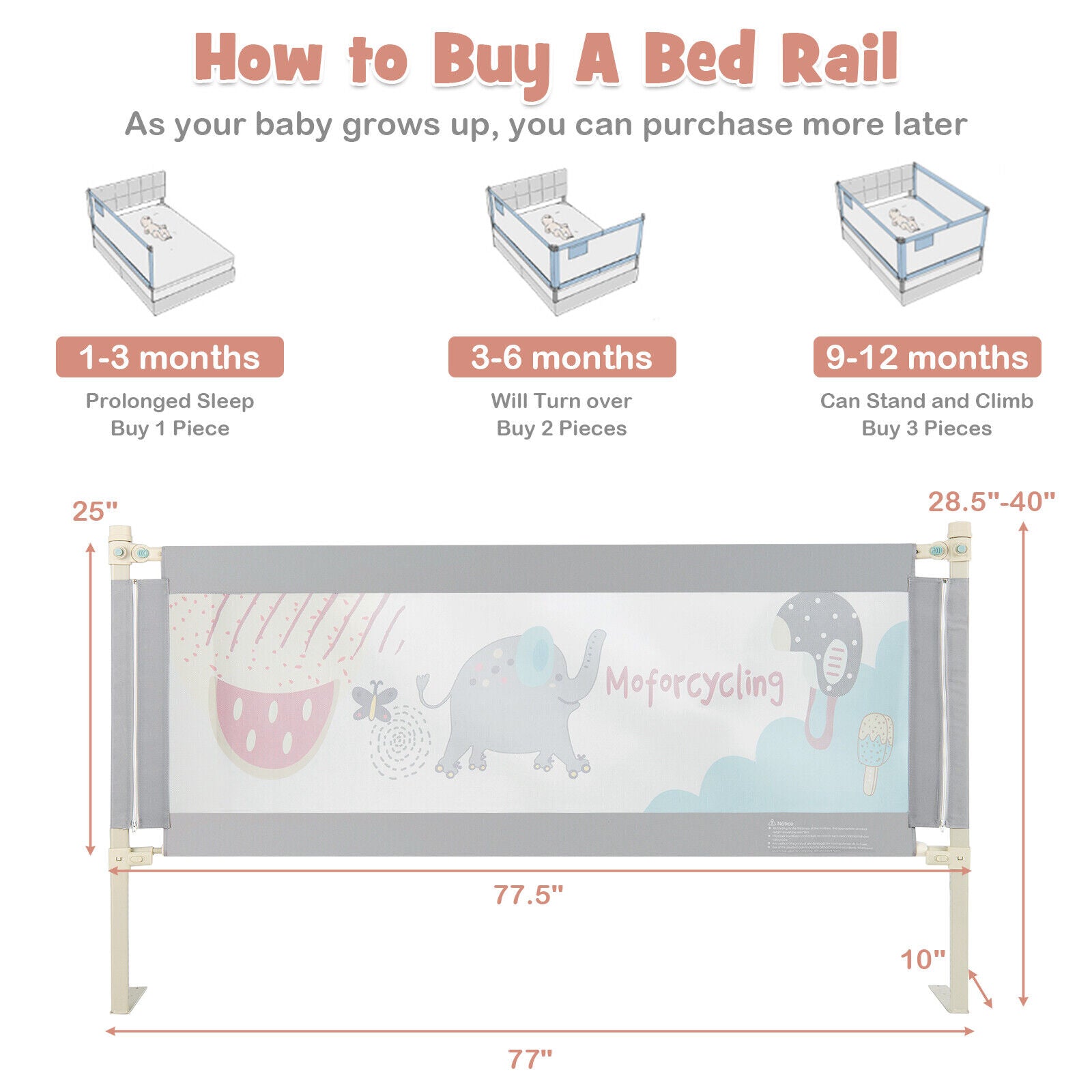69 Inch Toddlers Vertical Lifting Baby Bedrail Guard with Lock