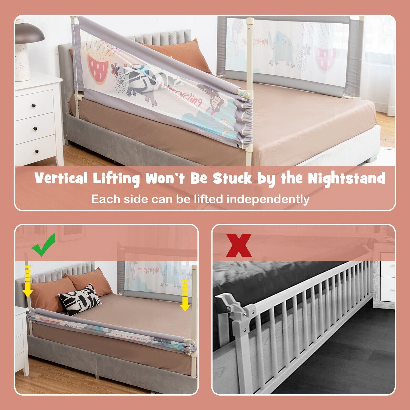 69 Inch Toddlers Vertical Lifting Baby Bedrail Guard with Lock