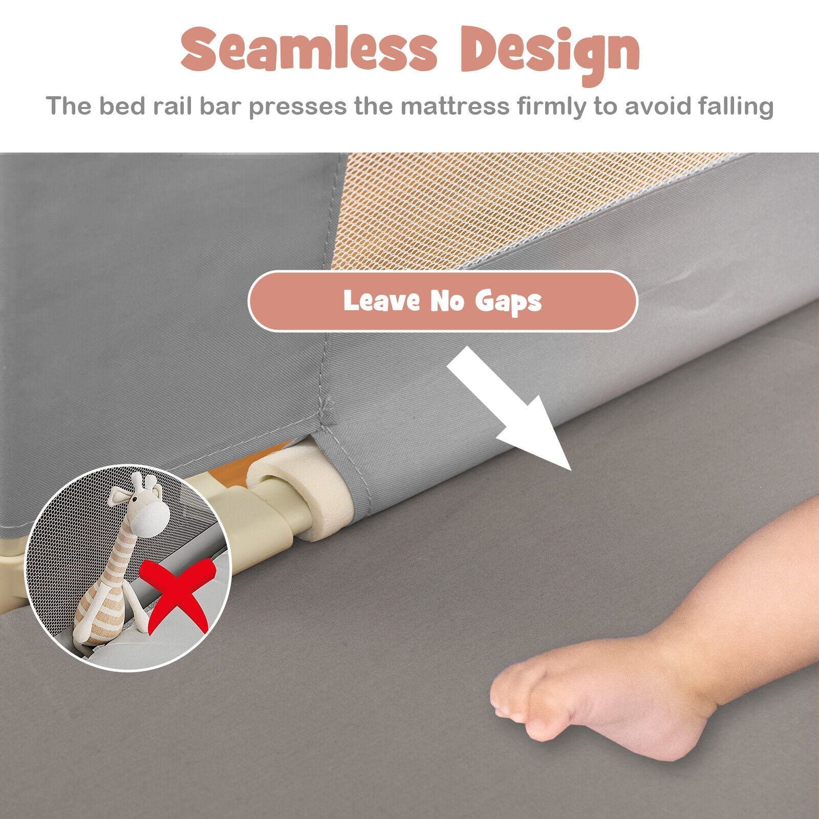 69 Inch Toddlers Vertical Lifting Baby Bedrail Guard with Lock