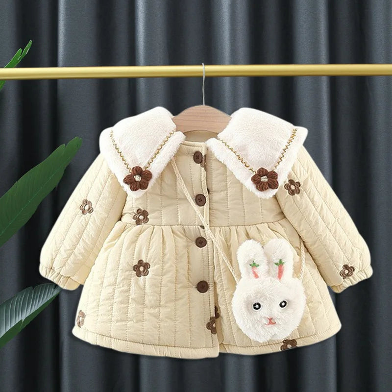 2026 Newborn baby girl clothes floral hooded cotton-padded jacket outerwear for 1 year baby birthday clothing girls outfits coat