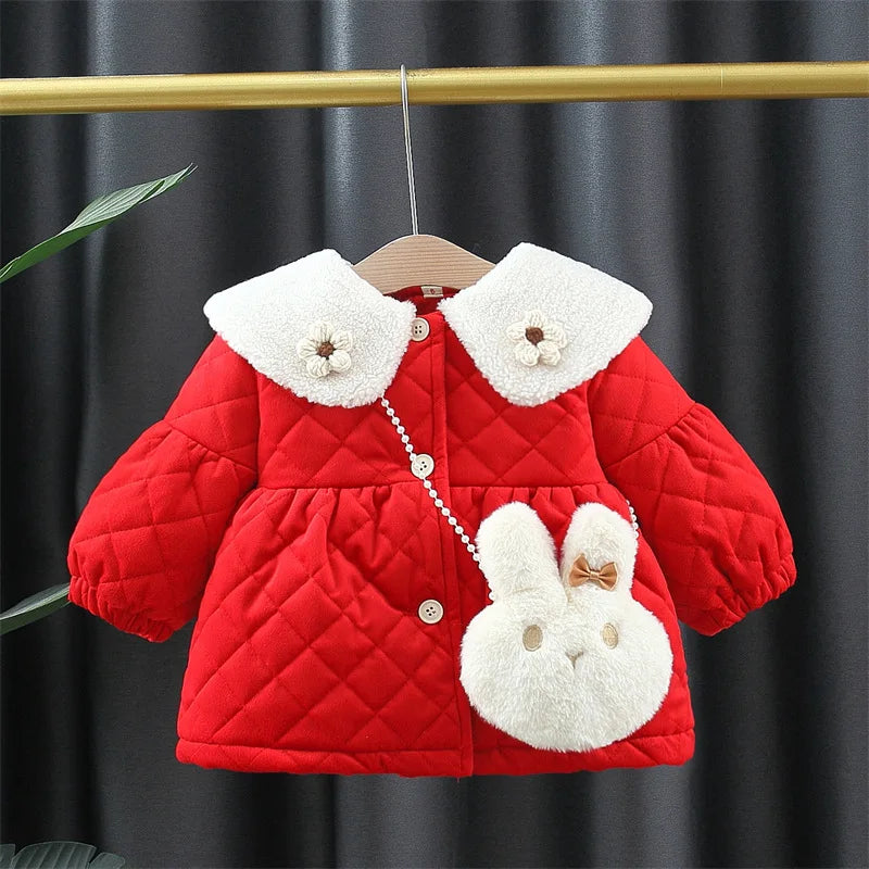 2026 Newborn baby girl clothes floral hooded cotton-padded jacket outerwear for 1 year baby birthday clothing girls outfits coat