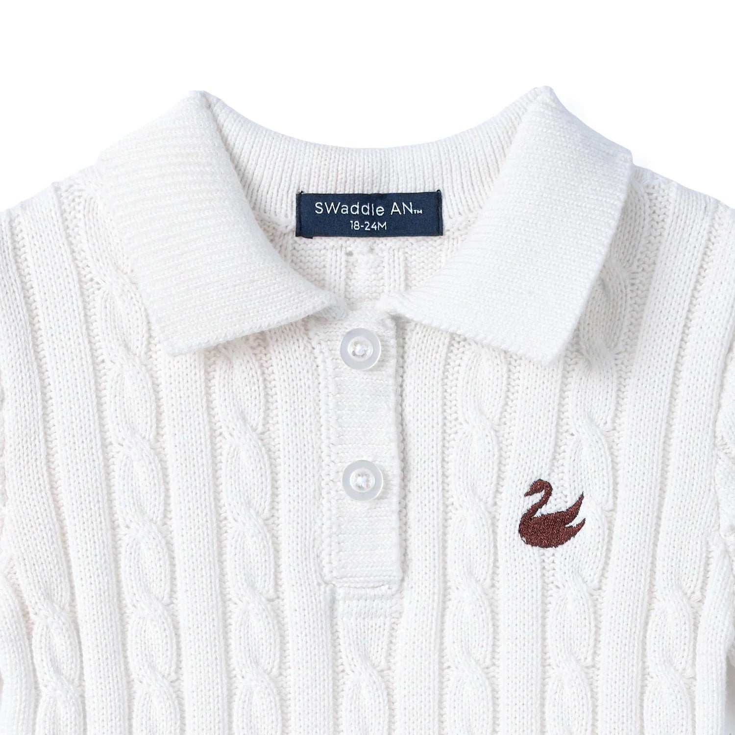 Cable Knit Polo Dress in White