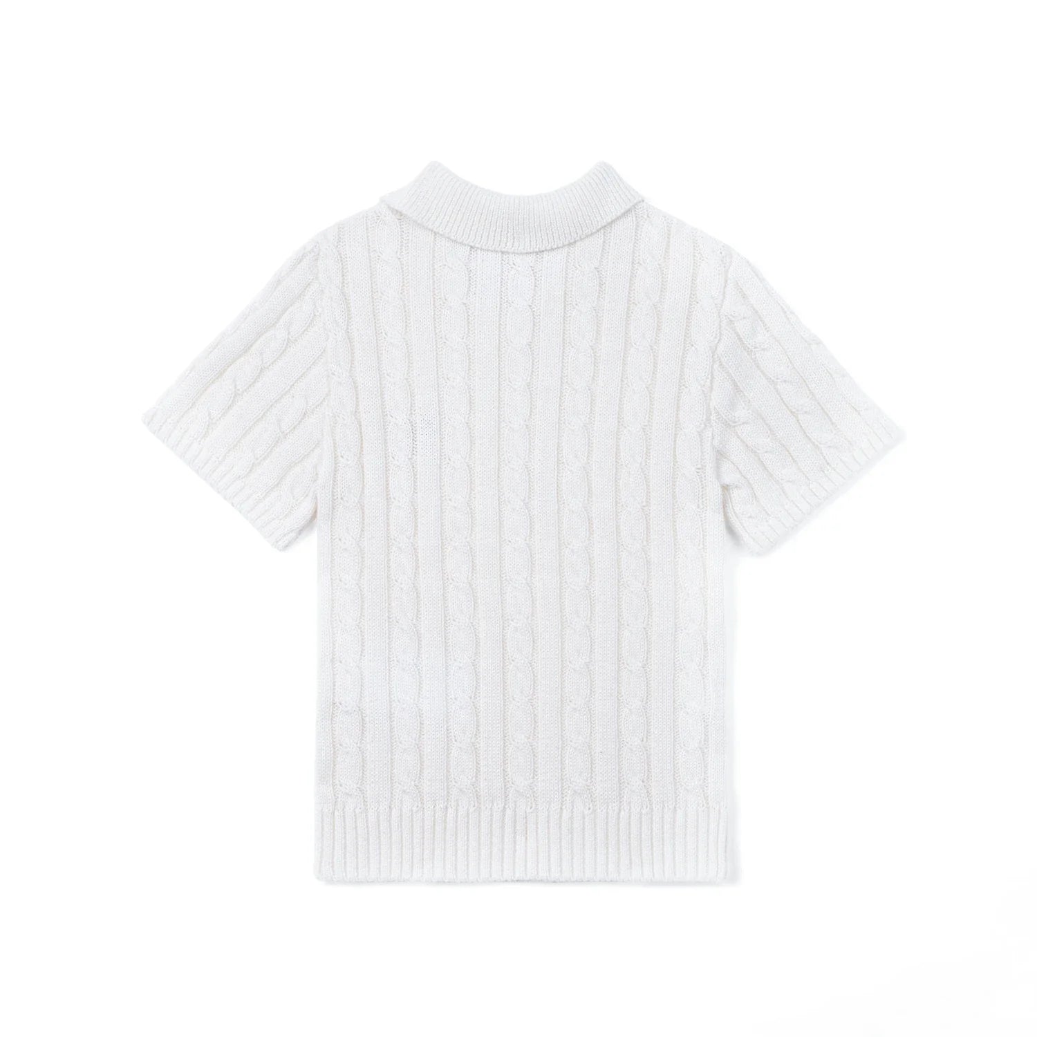 Cable Knit Polo Sweater in White