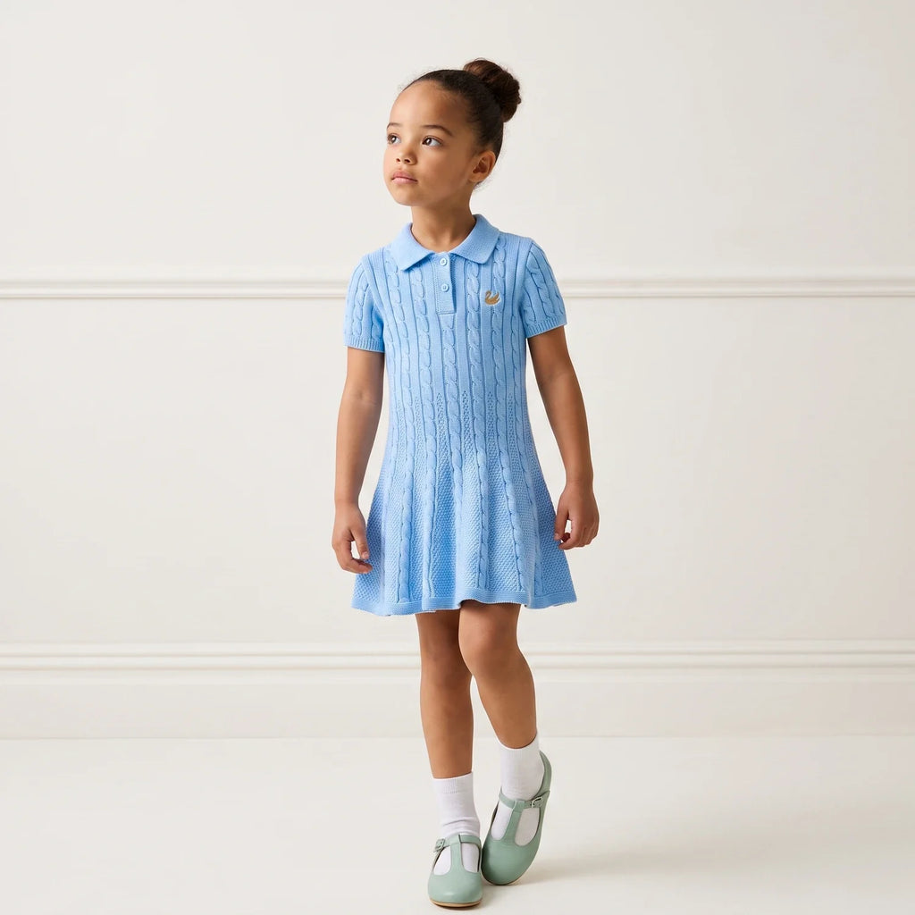 Cable Knit Polo Dress in Baby Blue