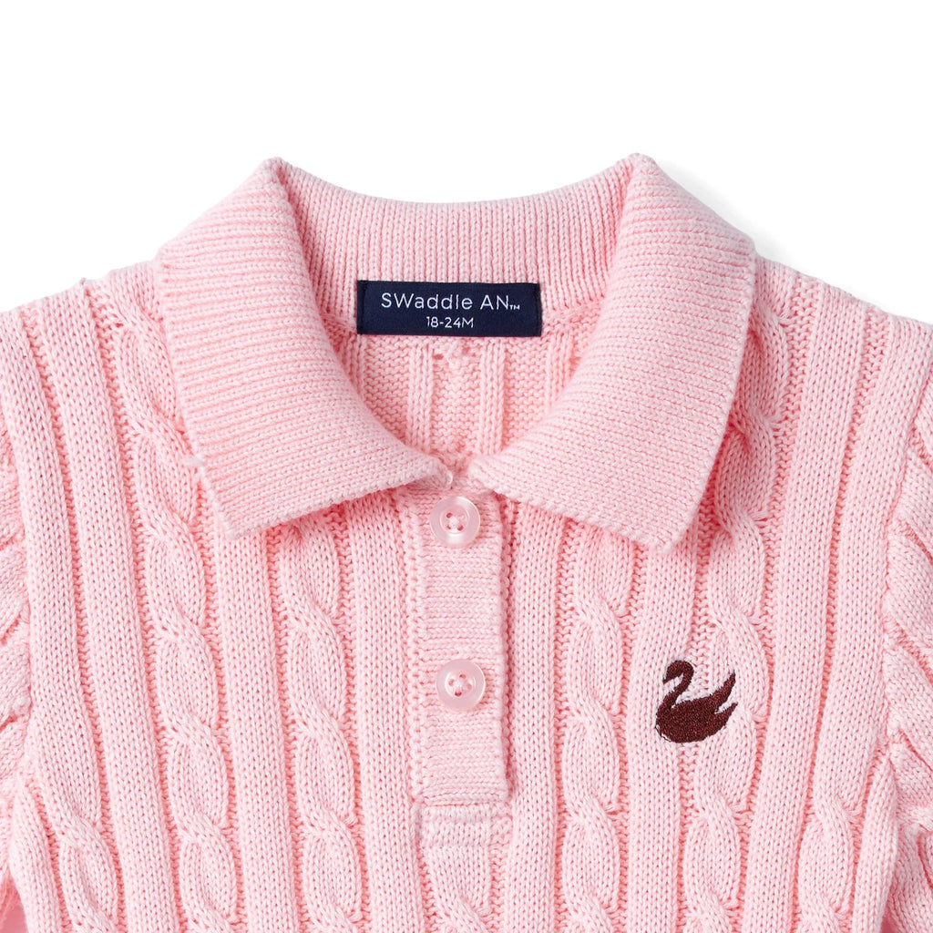 Cable Knit Polo Dress in Pink