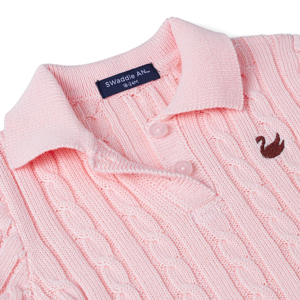 Cable Knit Polo Dress in Pink
