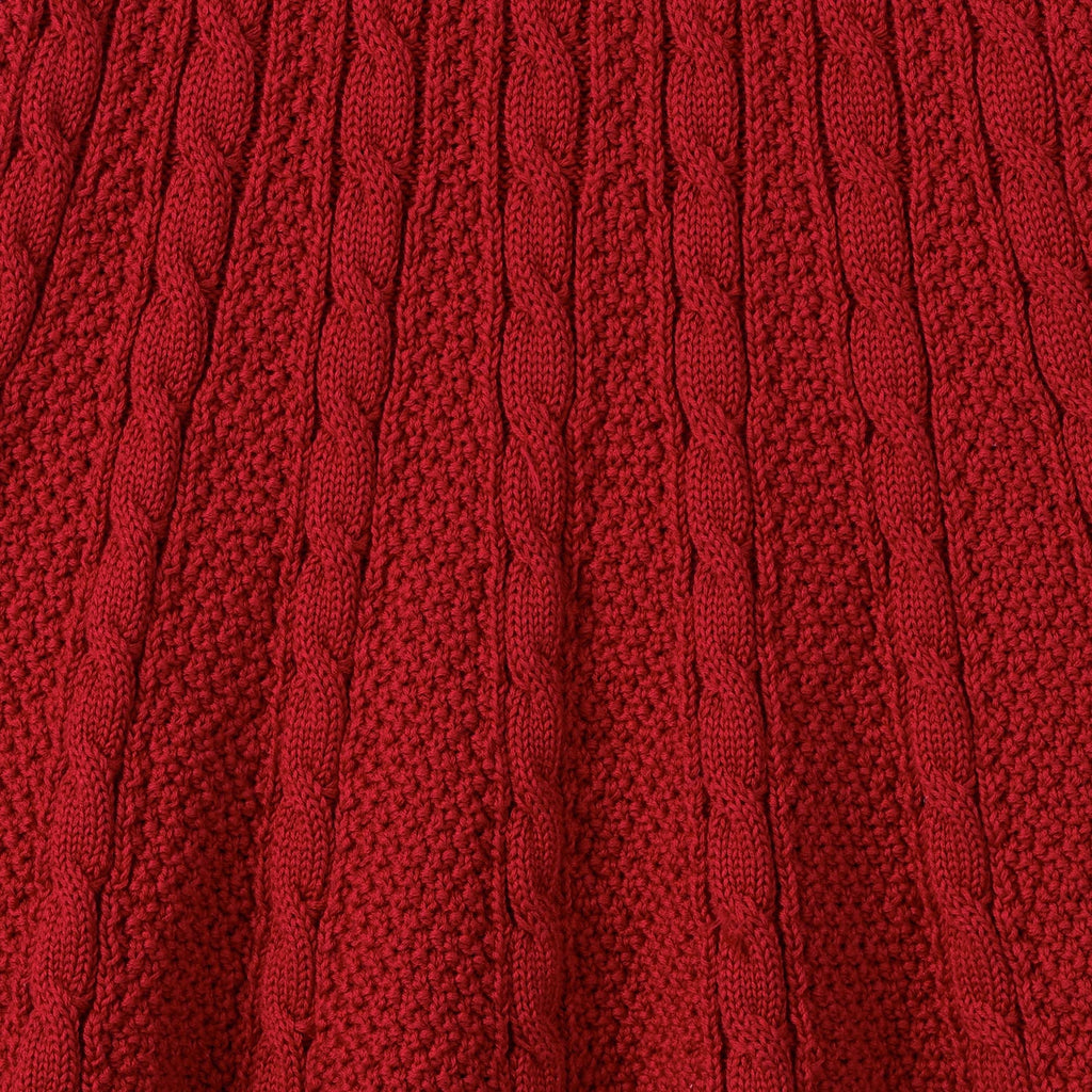 Cable Knit Polo Dress in Red Xmas
