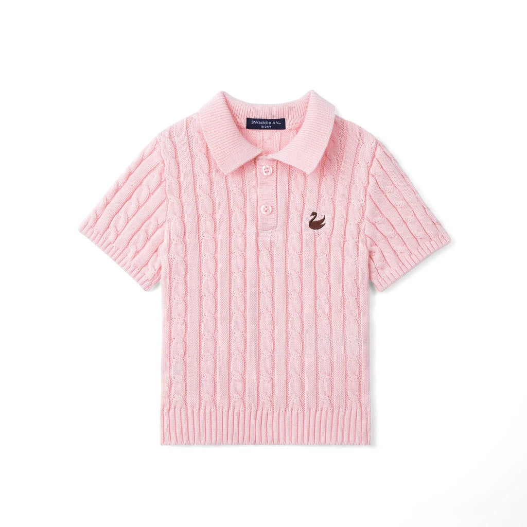 Cable Knit Polo Sweater in Pink