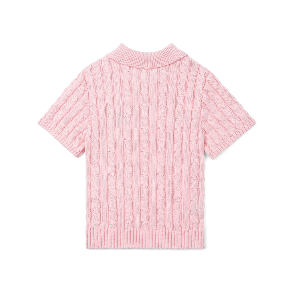 Cable Knit Polo Sweater in Pink