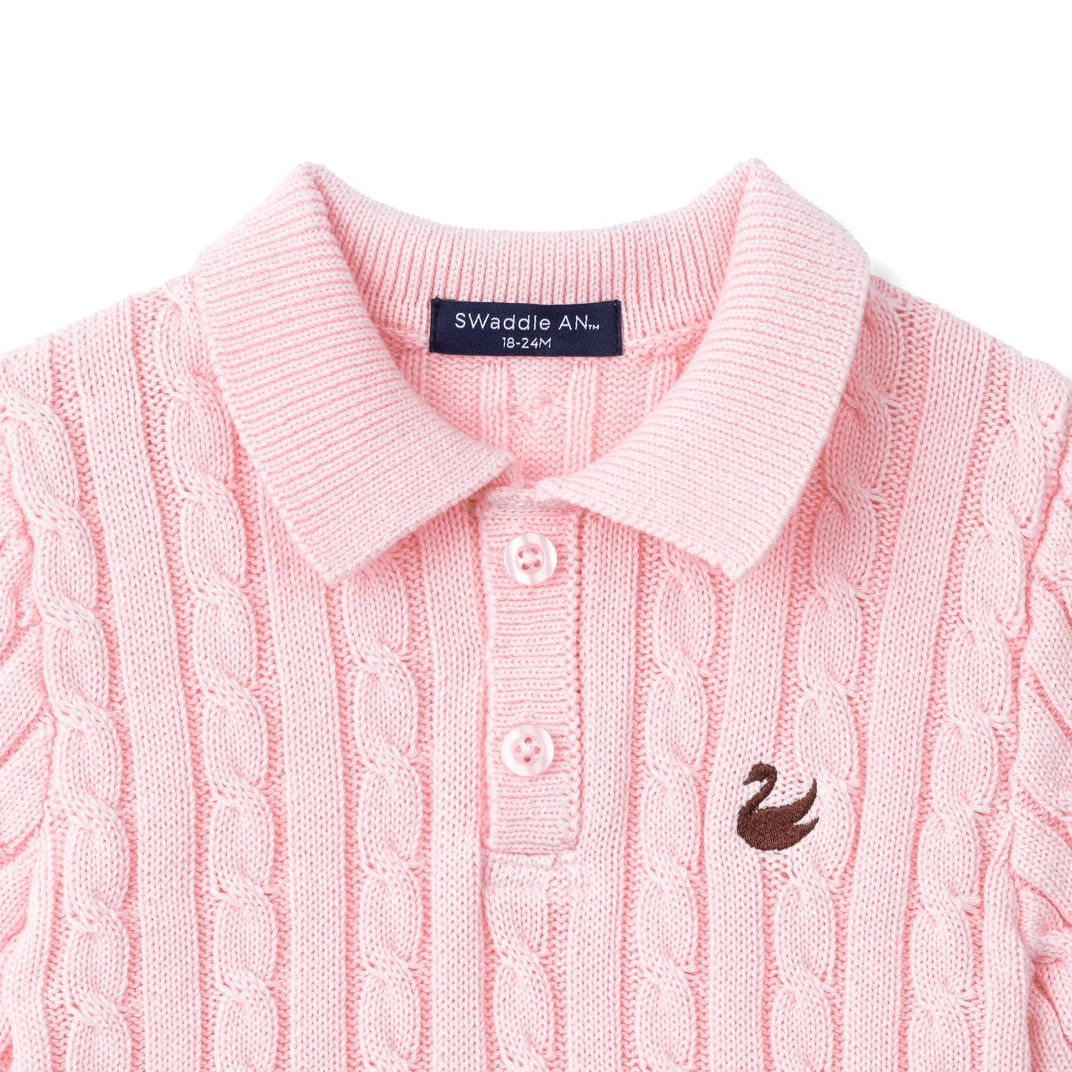 Cable Knit Polo Sweater in Pink