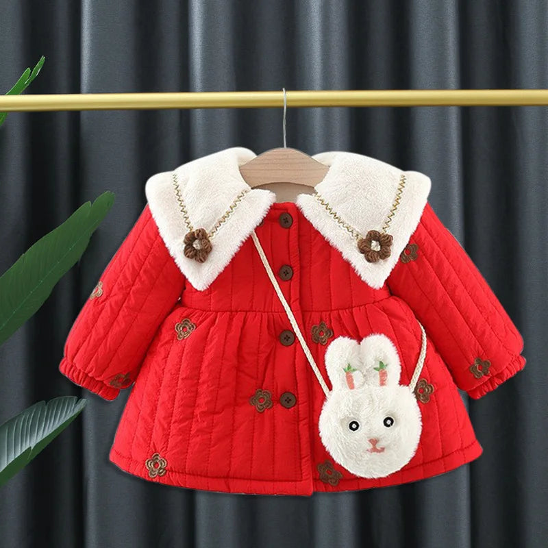 2026 Newborn baby girl clothes floral hooded cotton-padded jacket outerwear for 1 year baby birthday clothing girls outfits coat