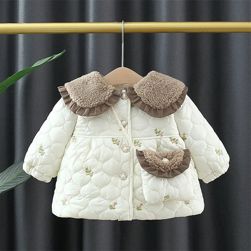 2026 Newborn baby girl clothes floral hooded cotton-padded jacket outerwear for 1 year baby birthday clothing girls outfits coat