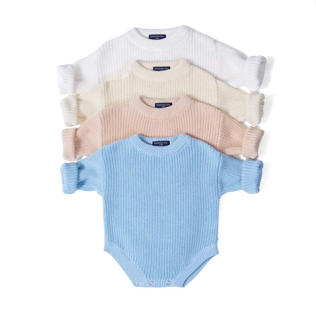 Classic Chunky Knit Baby Romper in Baby Blue