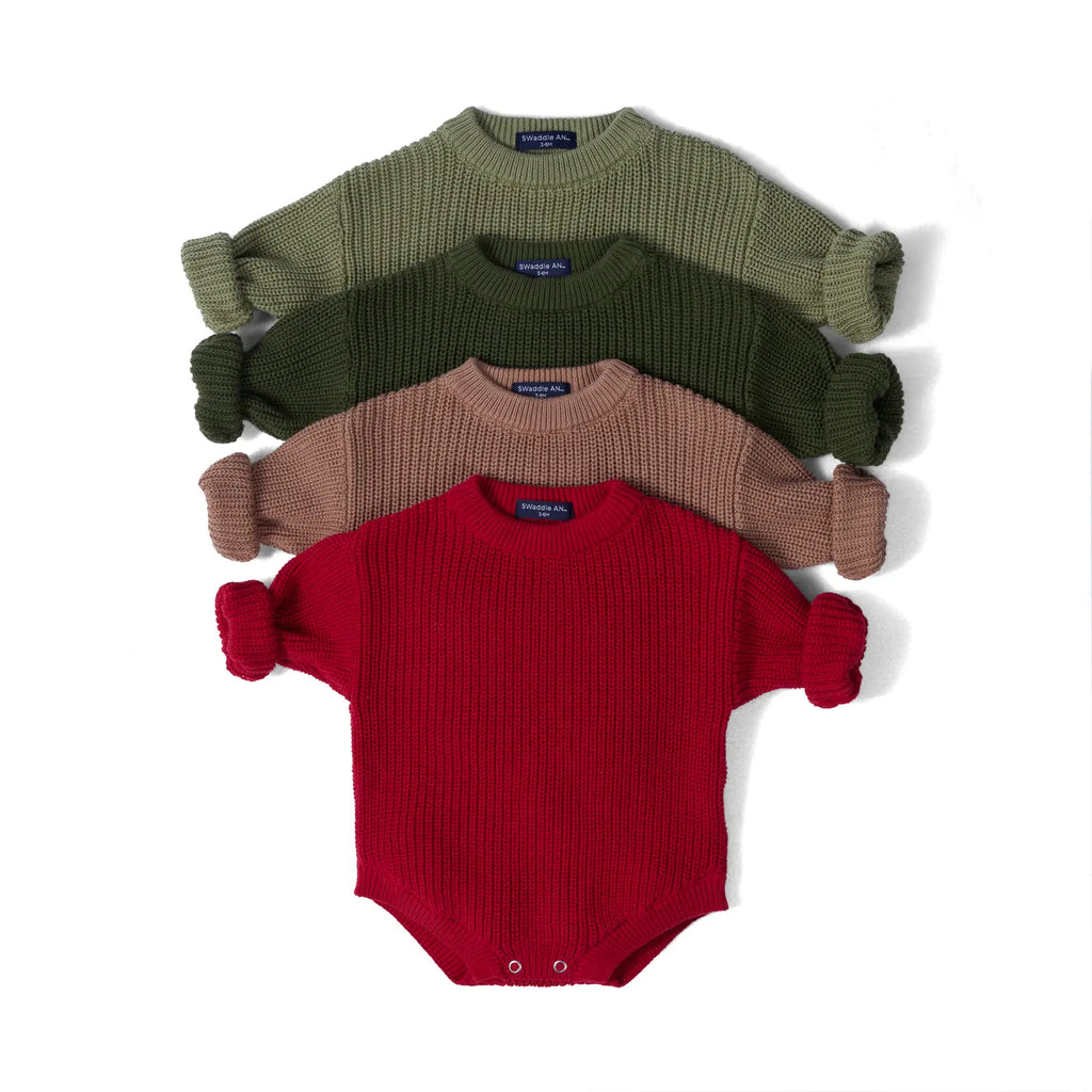 Classic Chunky Knit Baby Romper in Mocha